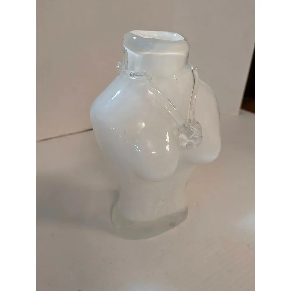 Vintage Y2K Frosted Glass Female Bust Torso Vase Clear Necklace Statue 10